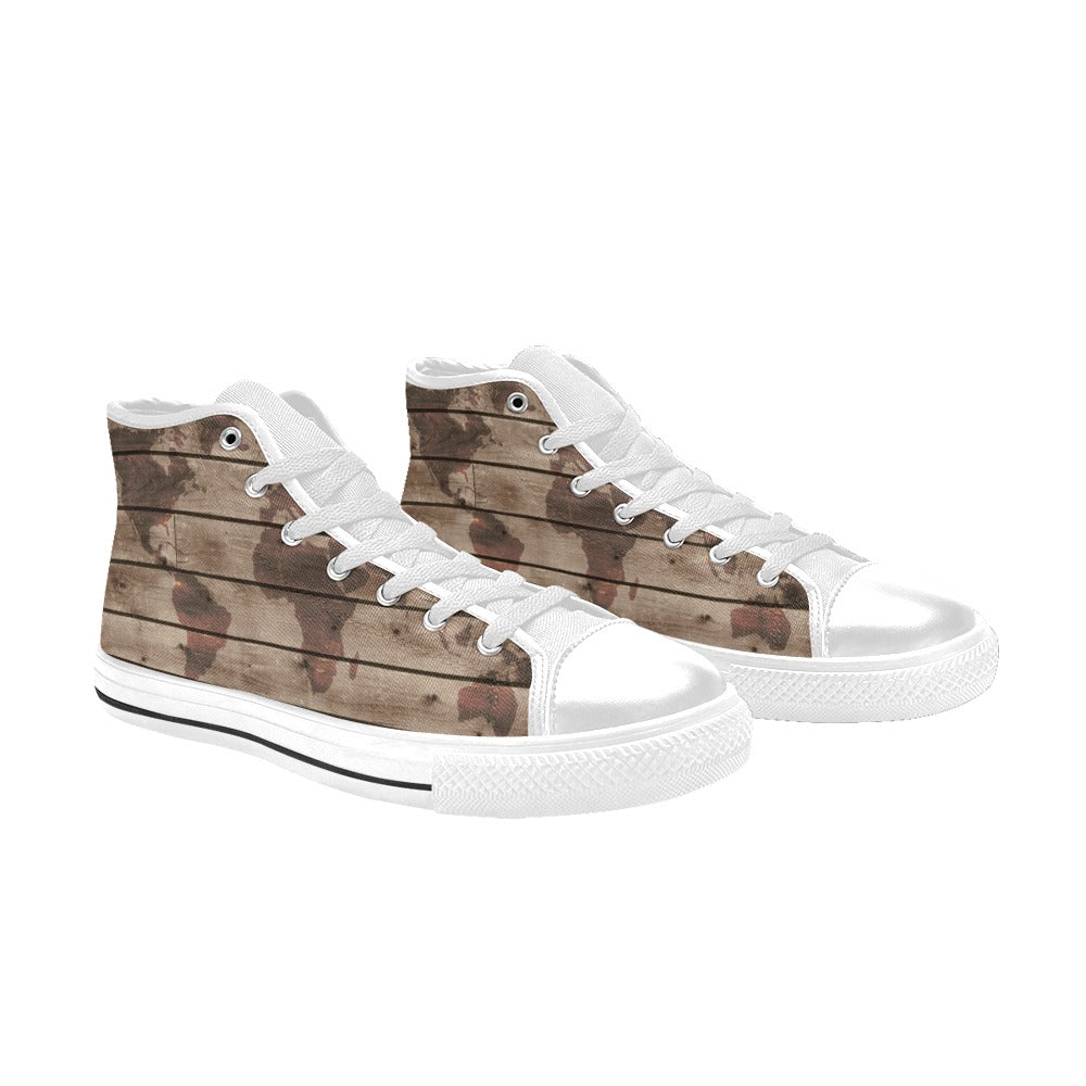 Map On Wood - Men's High Top Canvas Shoes
