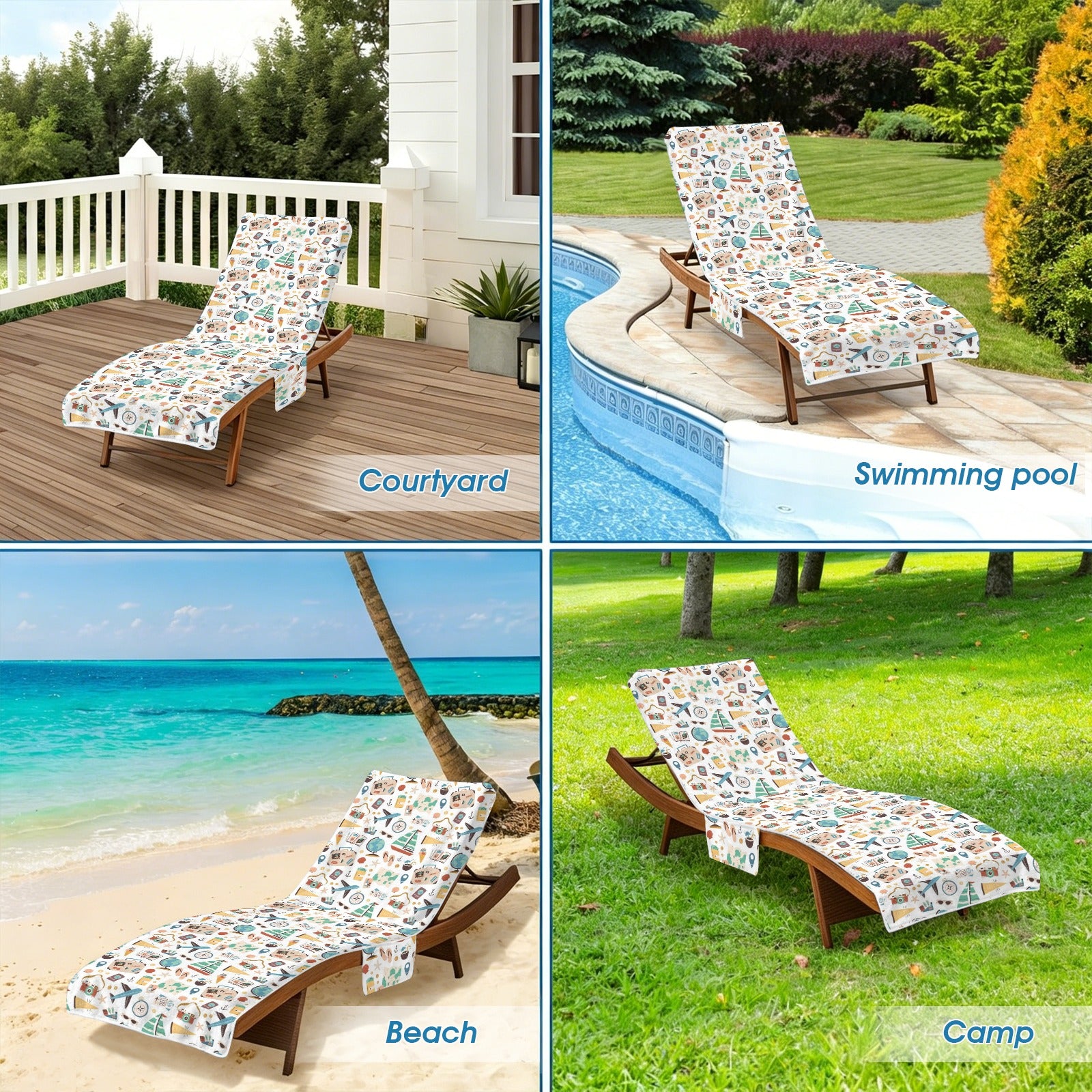 Travel And Explore Beach Chair Towel Cover with Side Pockets