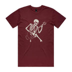 Skeleton Playing Guitar Men's AS Colour T-shirt Burgundy Mens T-shirt Music Printed In Australia