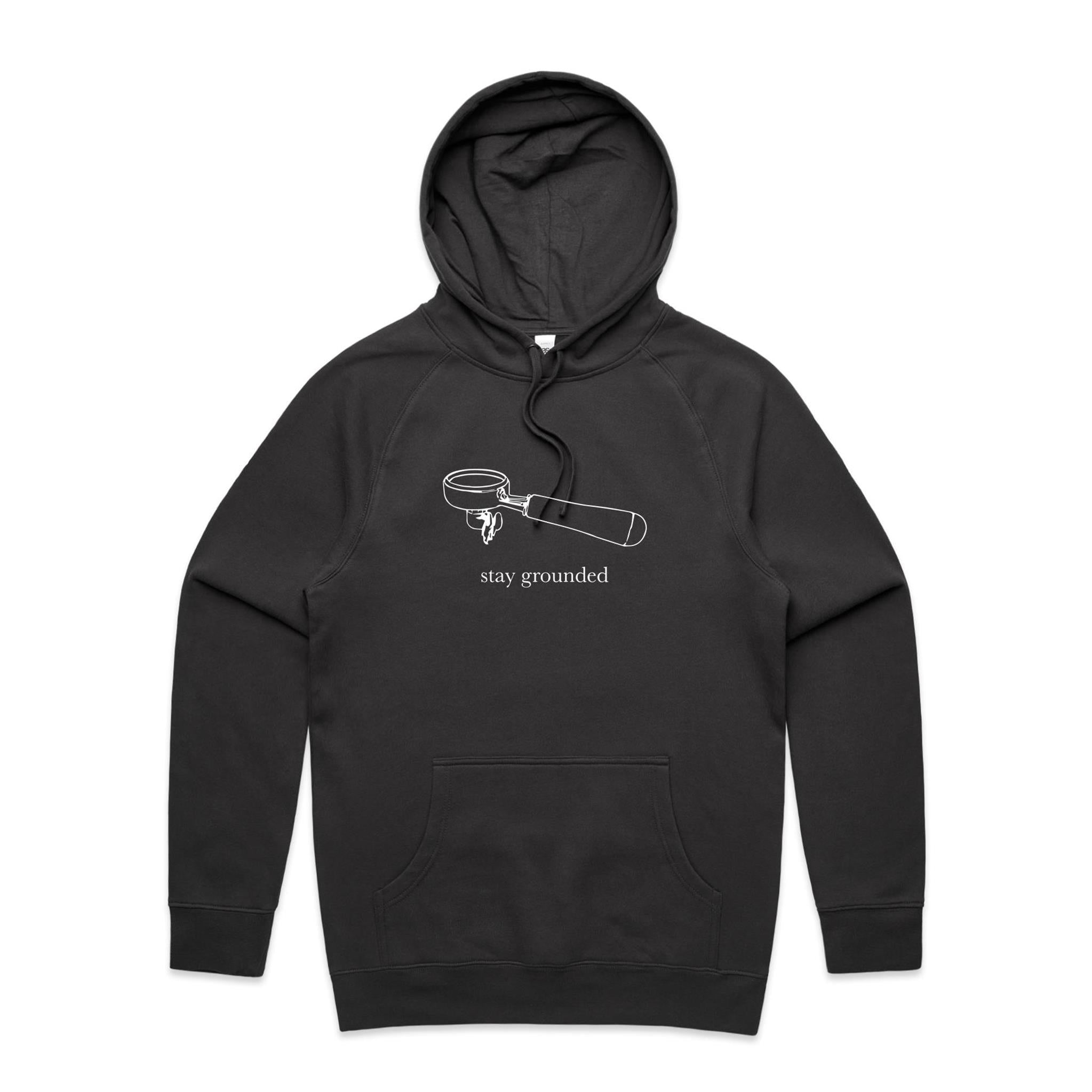 Stay Grounded, Coffee Portafilter - Mens Hoodie Coal Mens Hoodie Coffee Printed In Australia
