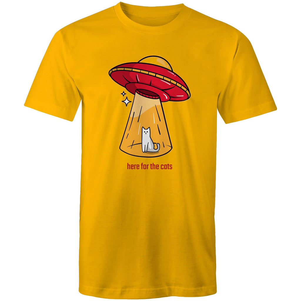Here For The Cats, UFO - Mens T-Shirt Gold Mens T-shirt animal Printed In Australia Sci Fi