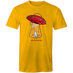 Here For The Cats, UFO - Mens T-Shirt Gold Mens T-shirt animal Printed In Australia Sci Fi