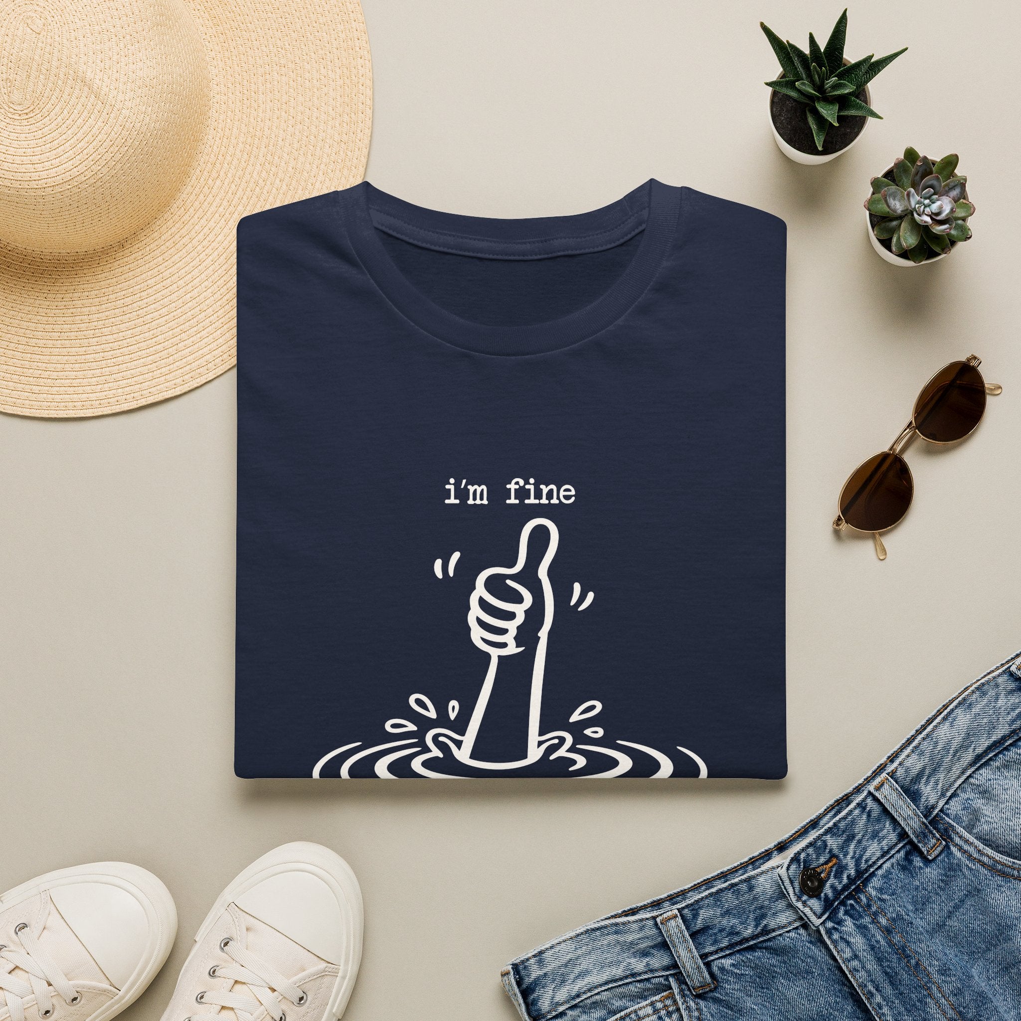 I'm Fine Drowning Thumbs Up Unisex T-shirt Unisex Adult T-shirt Globally Fulfilled Positivity