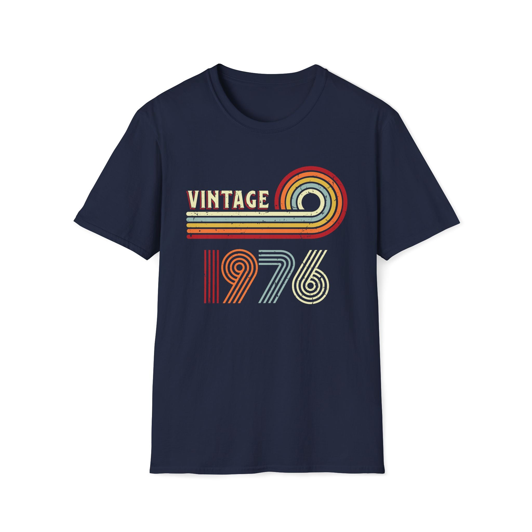 Turning 50 Vintage 1976 Retro Stripes Unisex T-Shirt Navy Unisex Adult T-shirt Birthday Globally Fulfilled