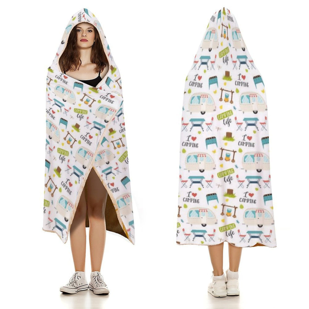 Camping Life Kids Hooded Blanket 100cm x 130cm Kids Hooded Blanket Printed Offshore