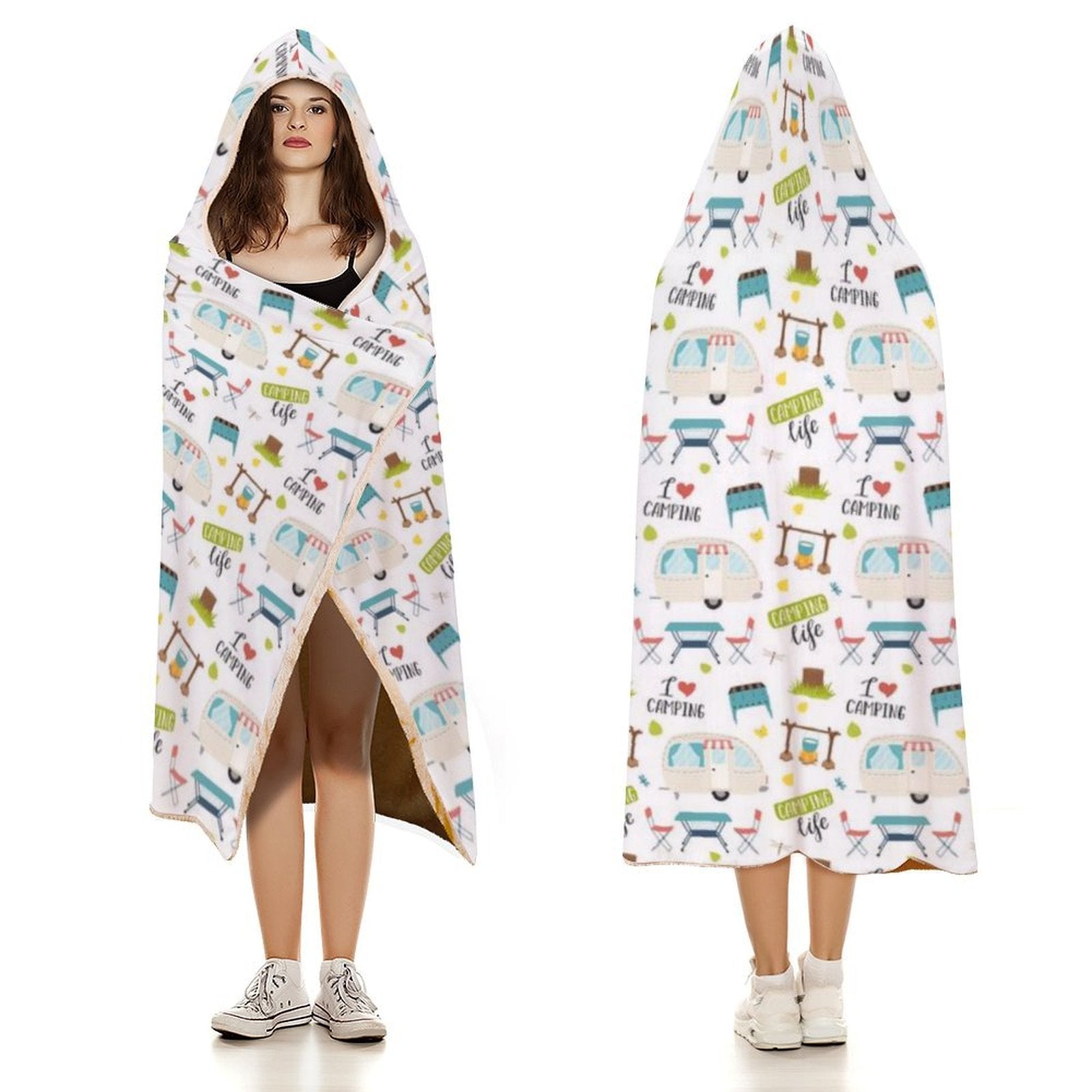 Camping Life Kids Hooded Blanket 100cm x 130cm Kids Hooded Blanket Printed Offshore