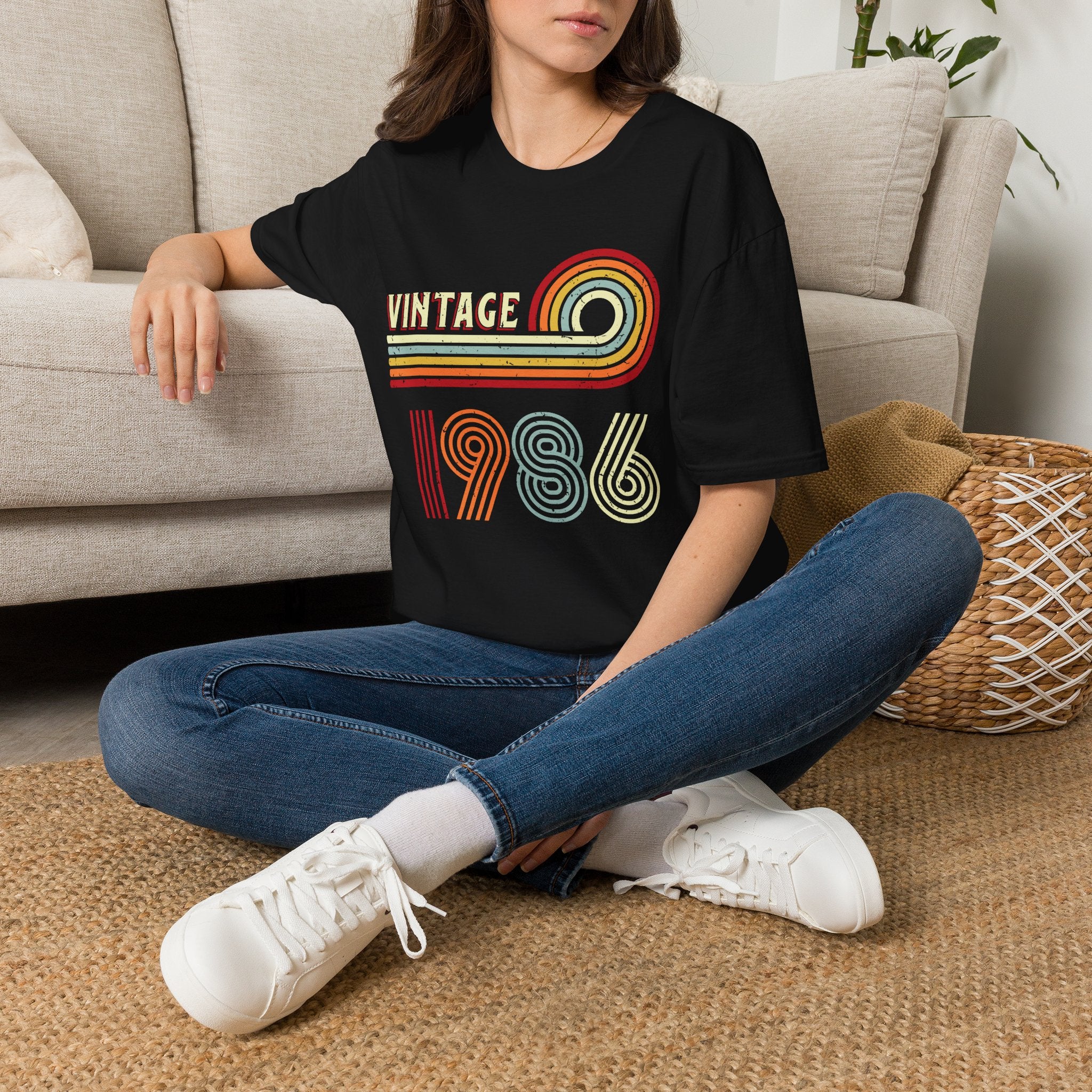 Turning 40 Vintage 1986 Retro Striped Unisex T-Shirt Unisex Adult T-shirt Birthday Globally Fulfilled