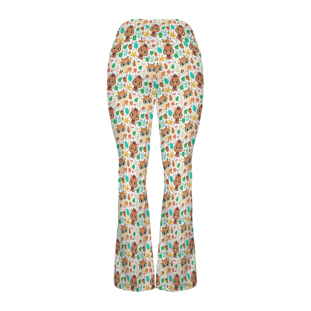 Cute Autumn Creatures High Waist Crossover Tummy Control Flare Leggings High Waist Flare Leggings animal Printed Offshore