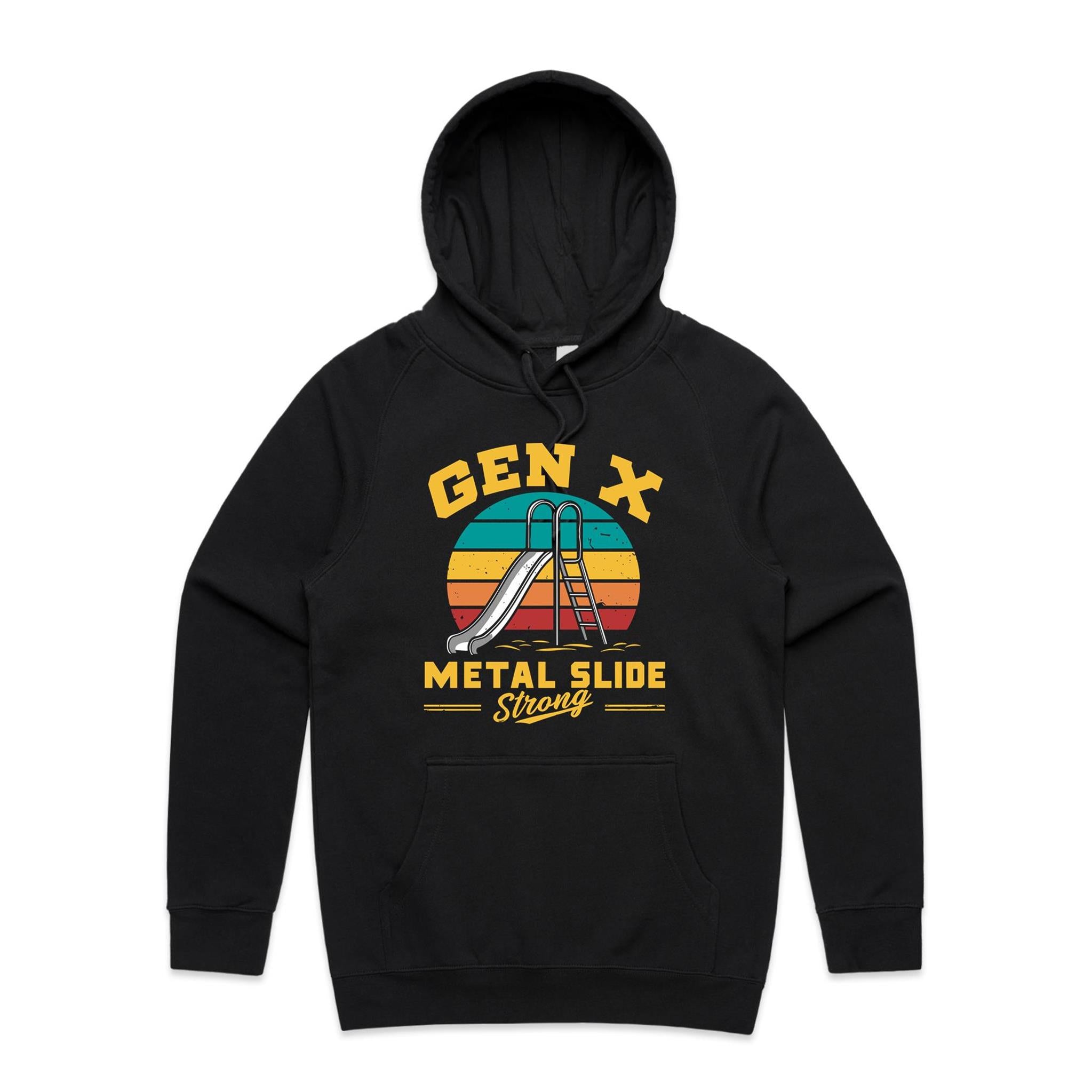 Gen X, Metal Slide Strong - Mens Hoodie Black Mens Hoodie Printed In Australia