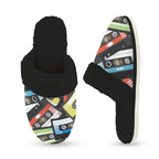 Cassette Tapes Women's Fur Trim Thick-Sole Indoor Slippers Women's Fur Trimmed Slippers Music Printed Offshore Retro