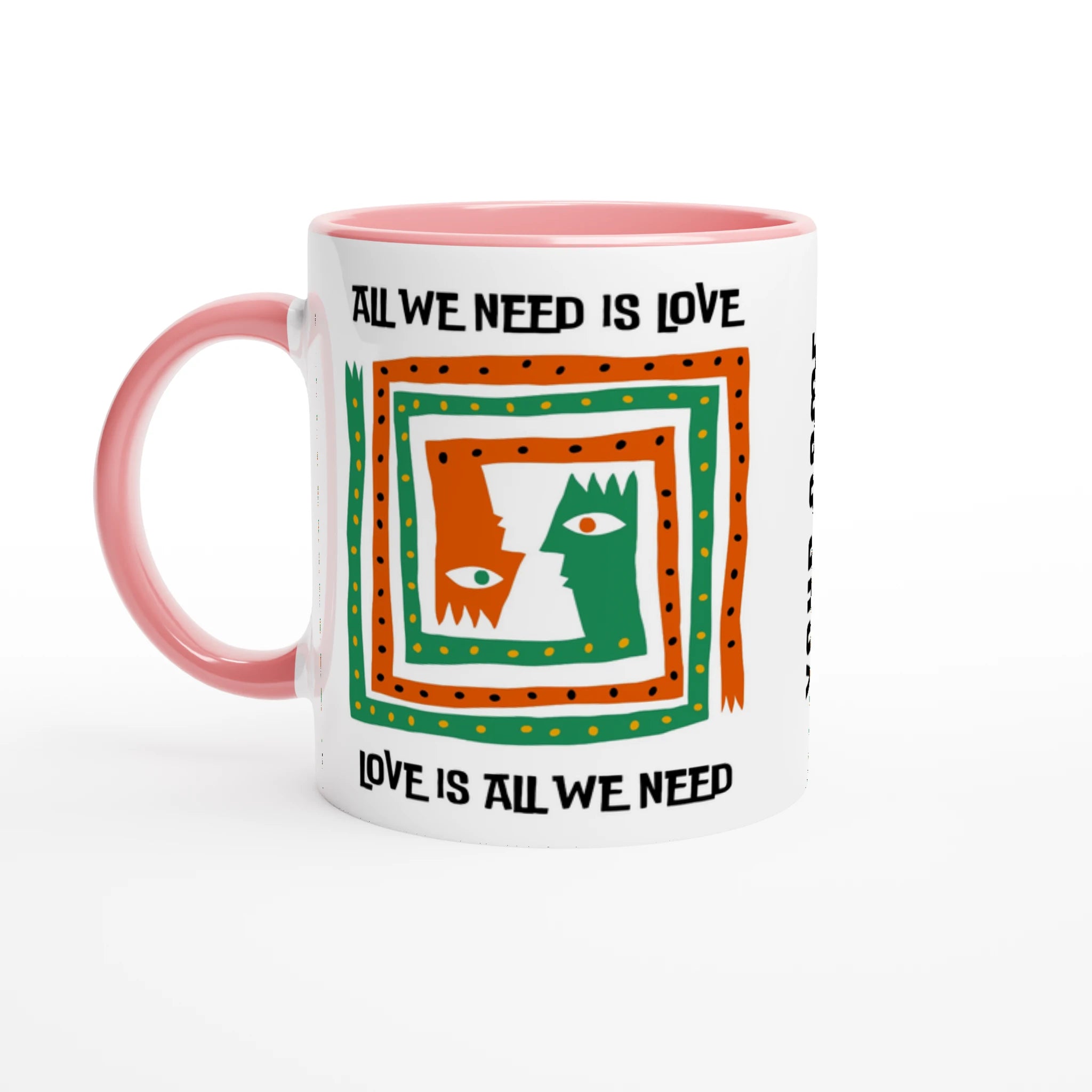 Personalised - All We Need Is Love - White 11oz Ceramic Mug with Colour Inside Ceramic Pink Personalised 11oz Mug customise Globally Fulfilled Music personalise