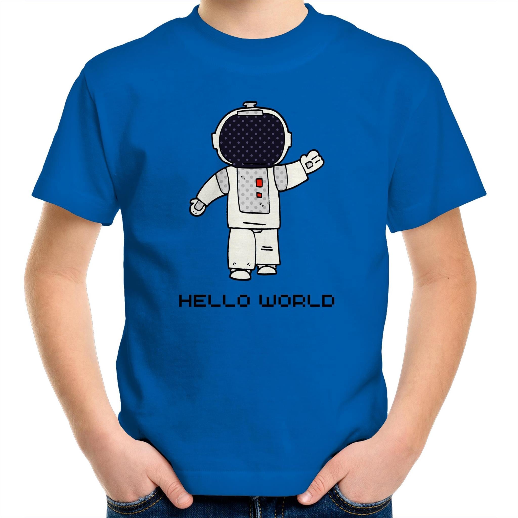 Astronaut, Hello World - Kids Youth T-Shirt Bright Royal Kids Youth T-shirt Printed In Australia Space