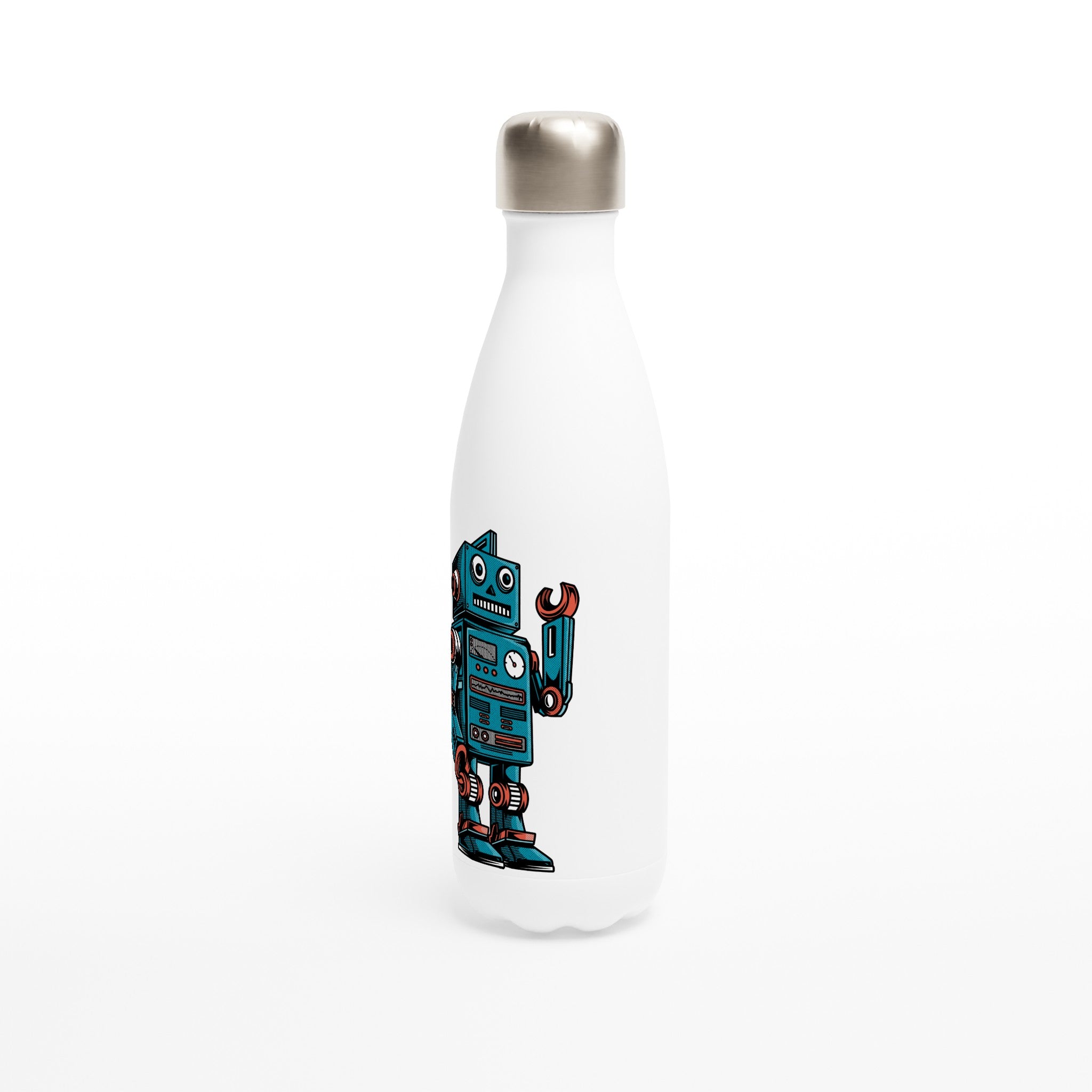 Robot - White 17oz Stainless Steel Water Bottle White Water Bottle Globally Fulfilled Sci Fi