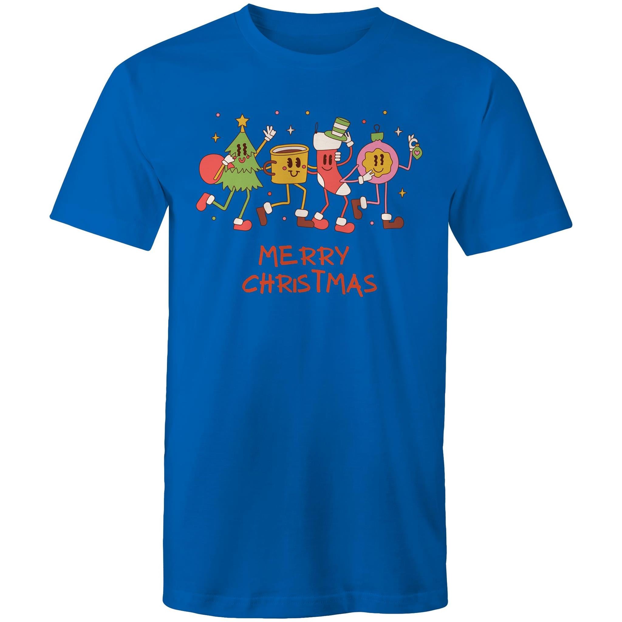 Crazy Christmas Characters - Mens T-Shirt Bright Royal Mens Christmas T-shirt Christmas Printed In Australia