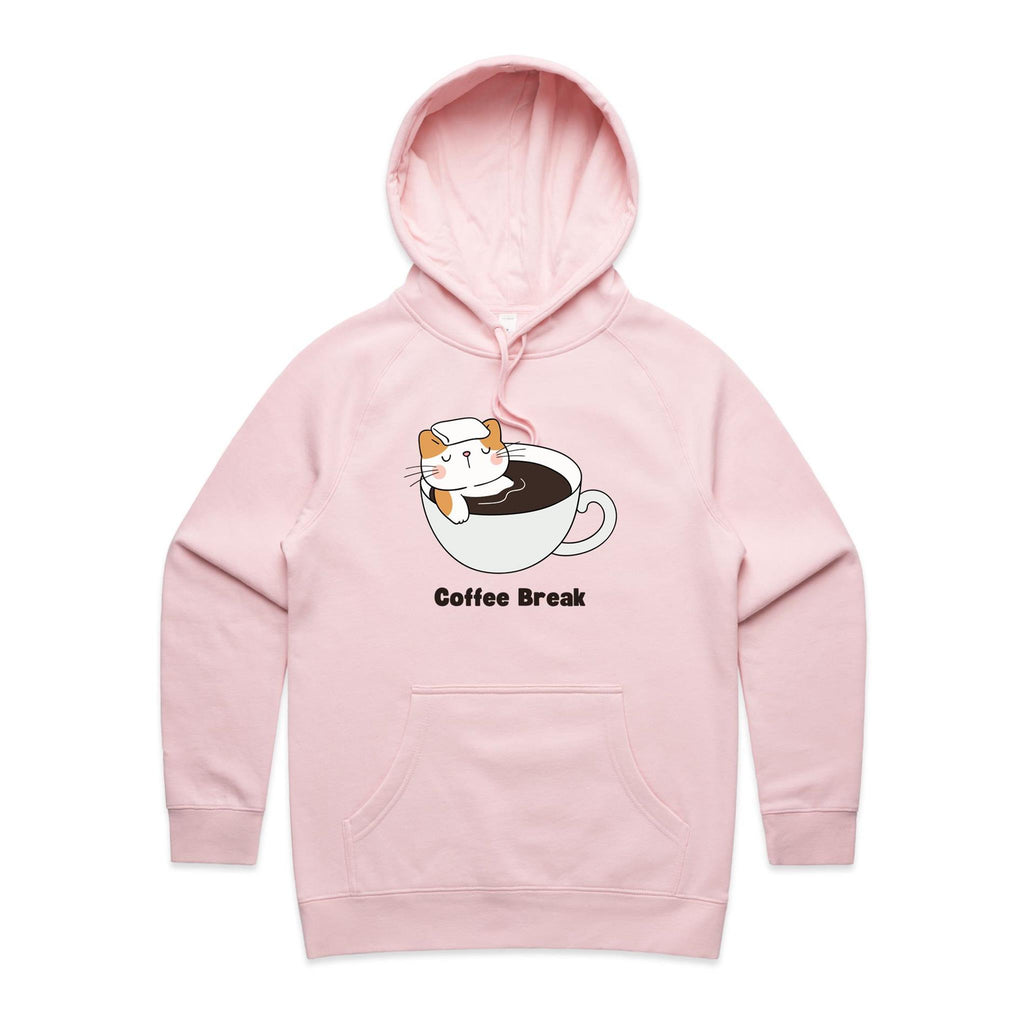 Cat Coffee Break - Womens Hoodie Pink Womens Hoodie animal Coffee Printed In Australia