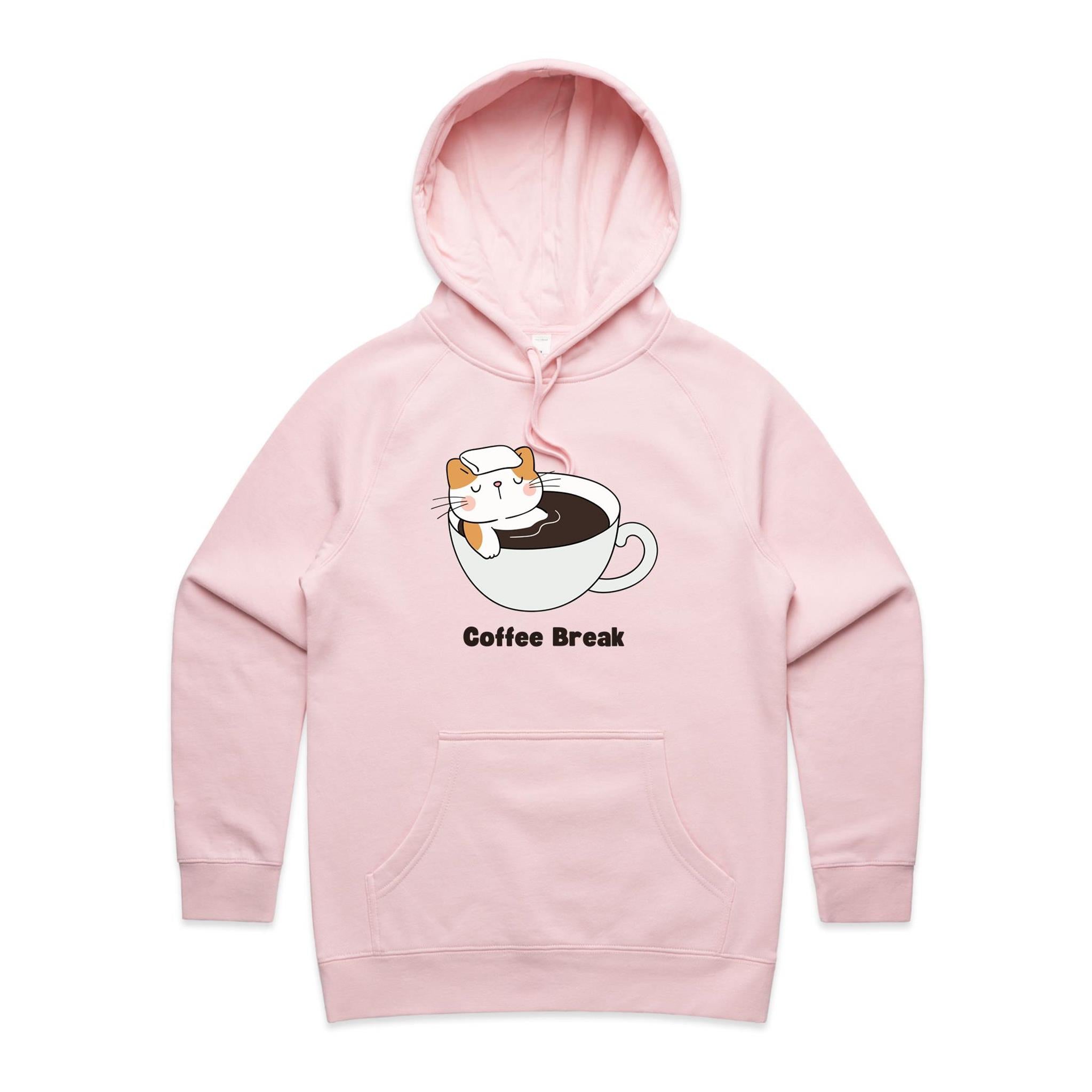 Cat Coffee Break - Womens Hoodie Pink Womens Hoodie animal Coffee Printed In Australia
