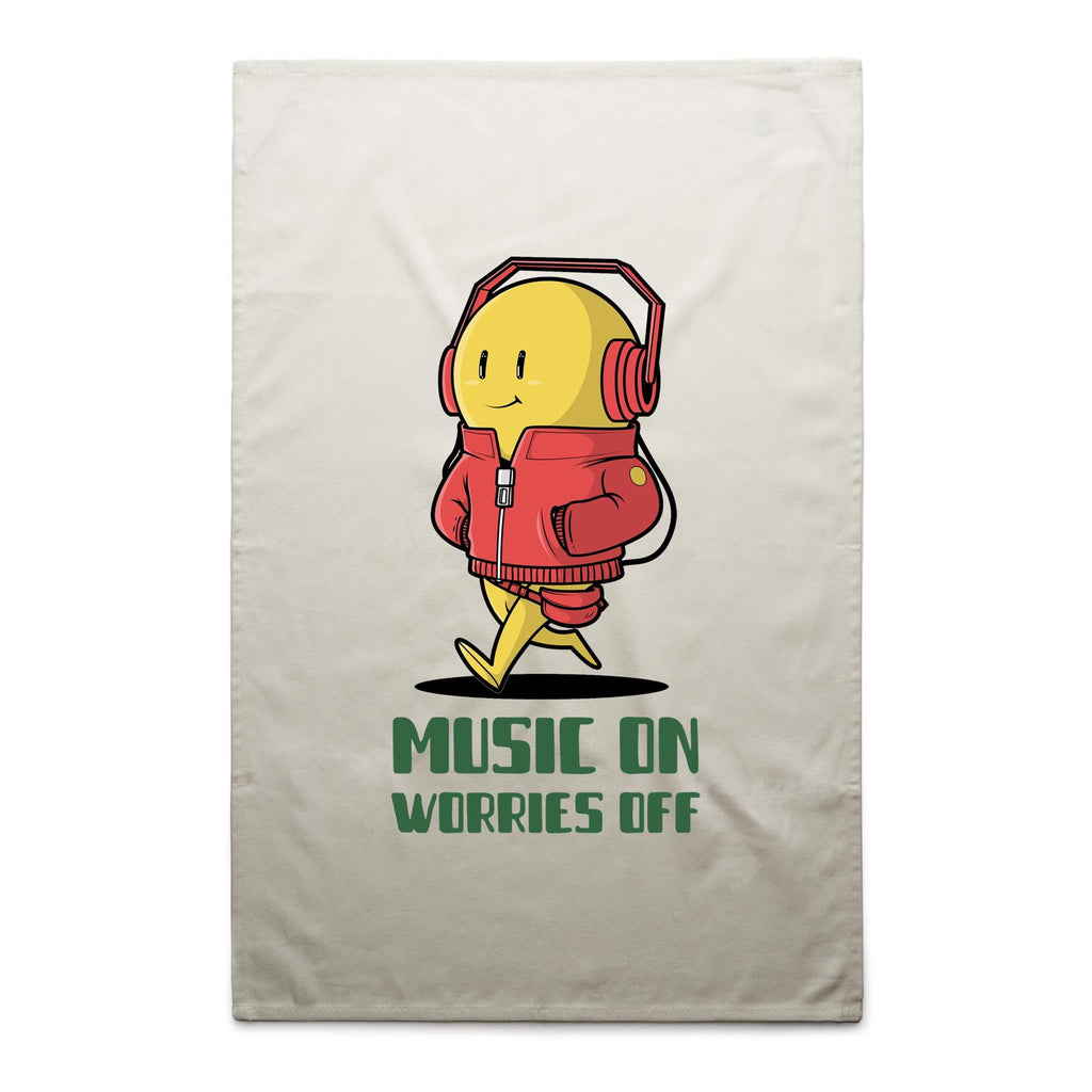 Music On, Worries Off - AS Colour Tea Towel Cream One Size Tea Towel Music Printed In Australia