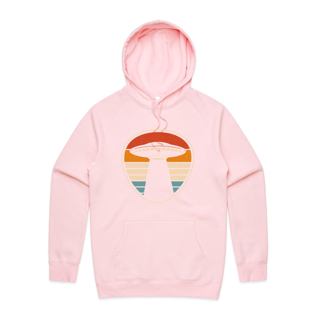 UFO, Retro Stripes - Mens Hoodie Pink Mens Hoodie Printed In Australia Sci Fi
