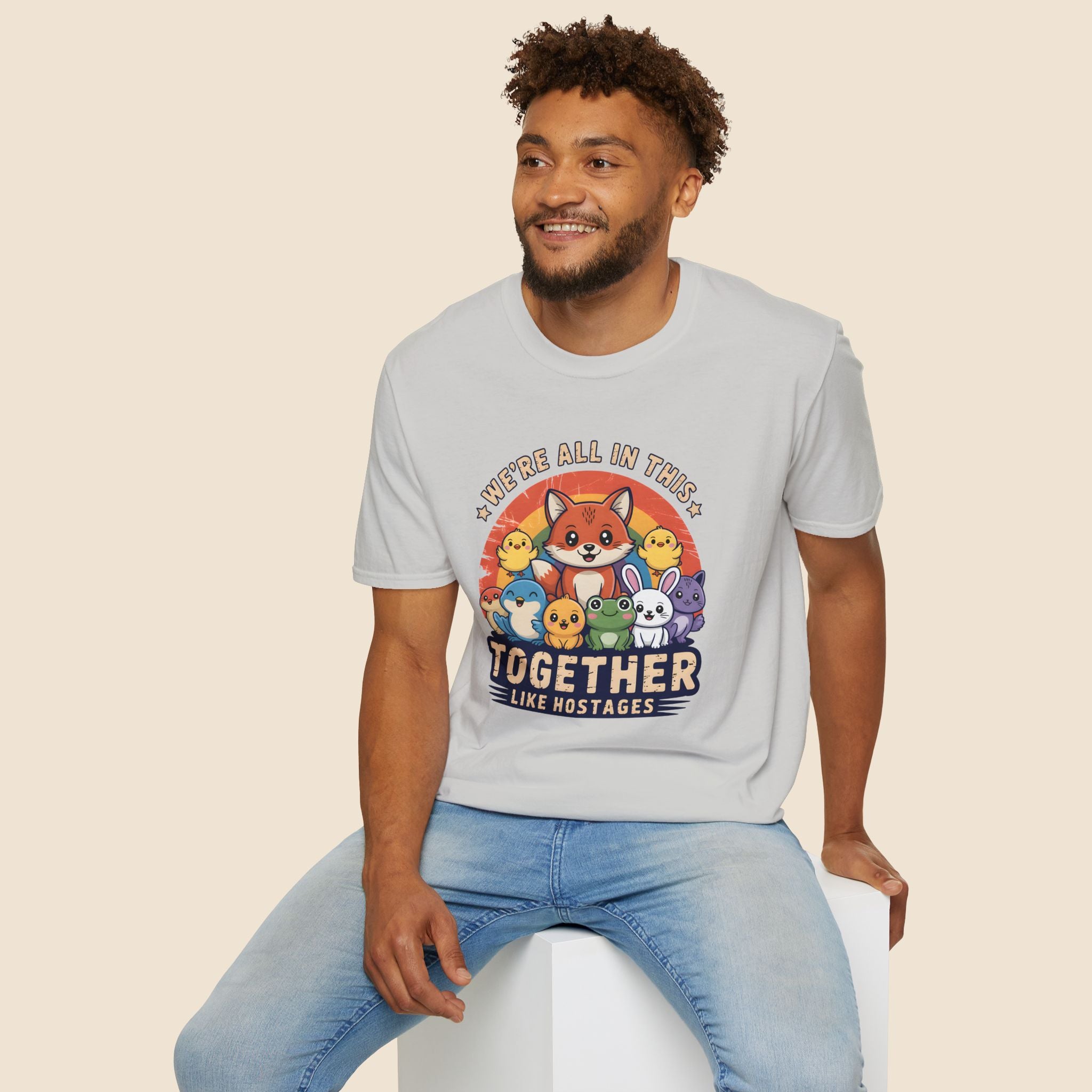 Cute Fox and Animal Friends We're All In This Together Like Hostages Unisex T-Shirt Unisex Adult T-shirt animal Globally Fulfilled