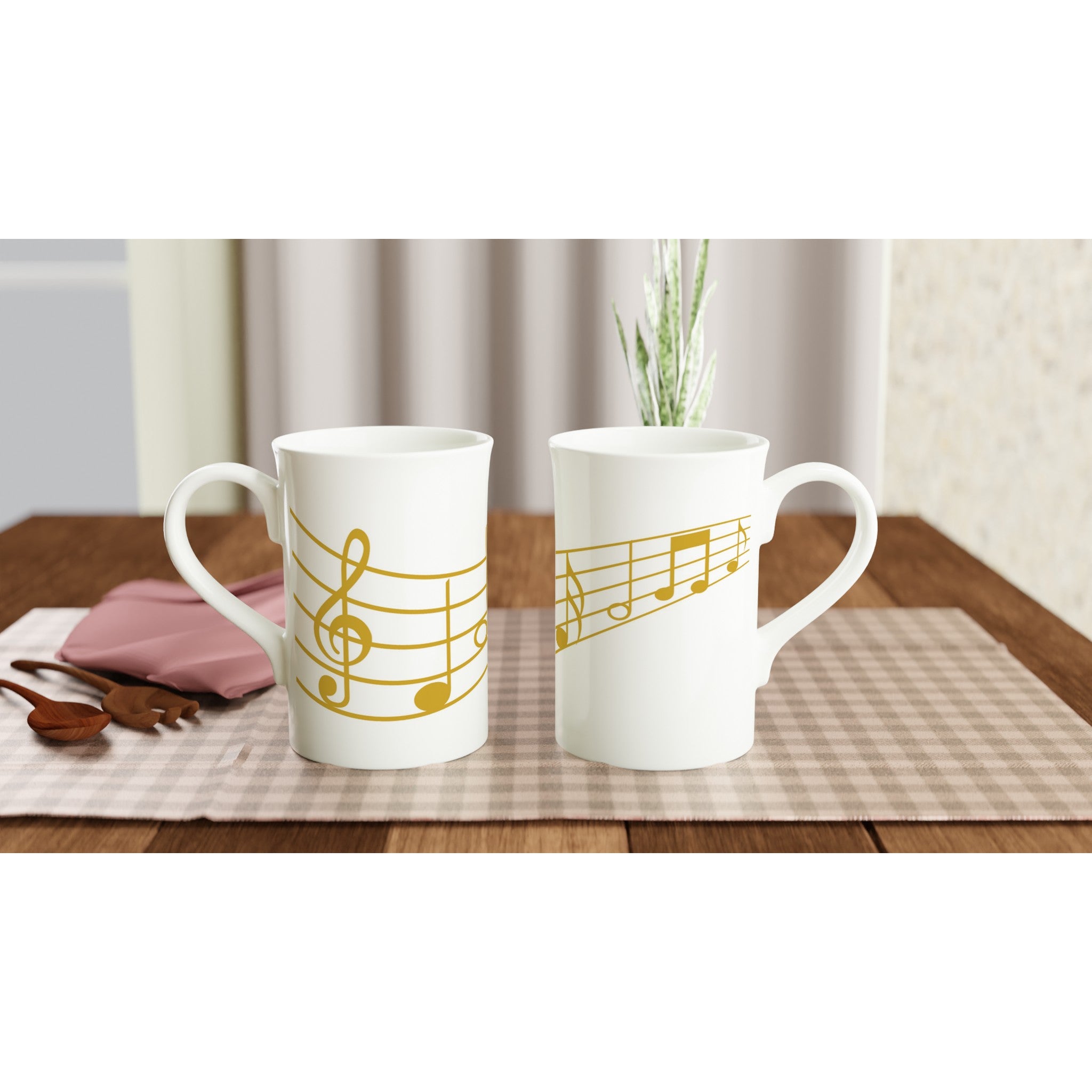 Music Stave - White 10oz Porcelain Slim Mug Porcelain Mug Globally Fulfilled Music