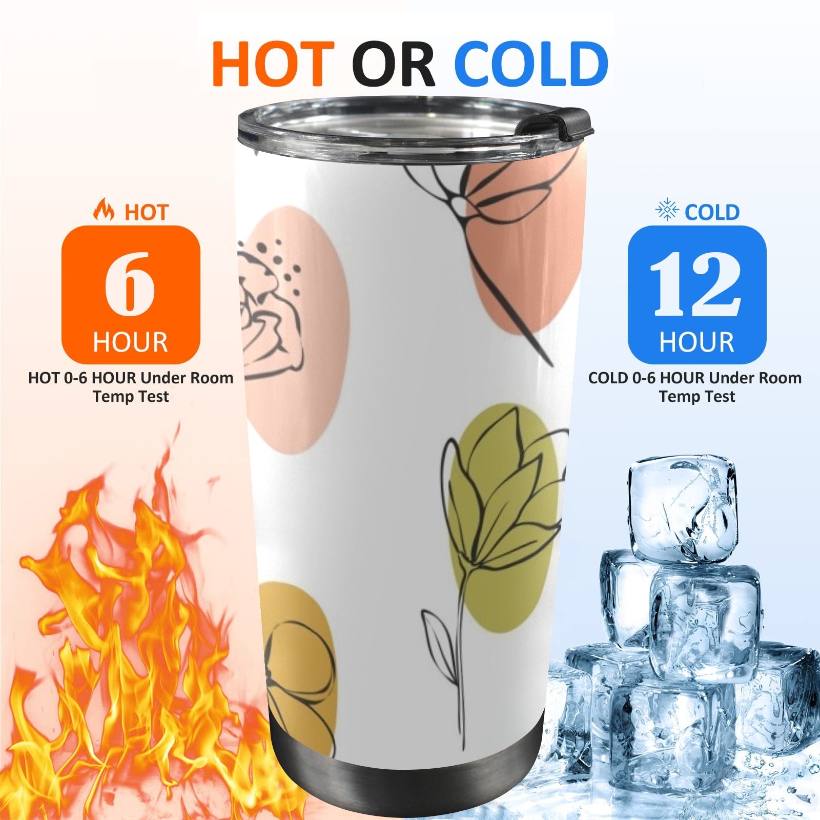 Flower Lines - 20oz Mobile Tumbler with Lid (Black Lock) 20oz Travel Mug Plants Printed Offshore