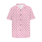 Pink Donut Stripes Men's Short Sleeve Hawaiian Shirt Men's Hawaiian Shirt (New) Food Printed Offshore