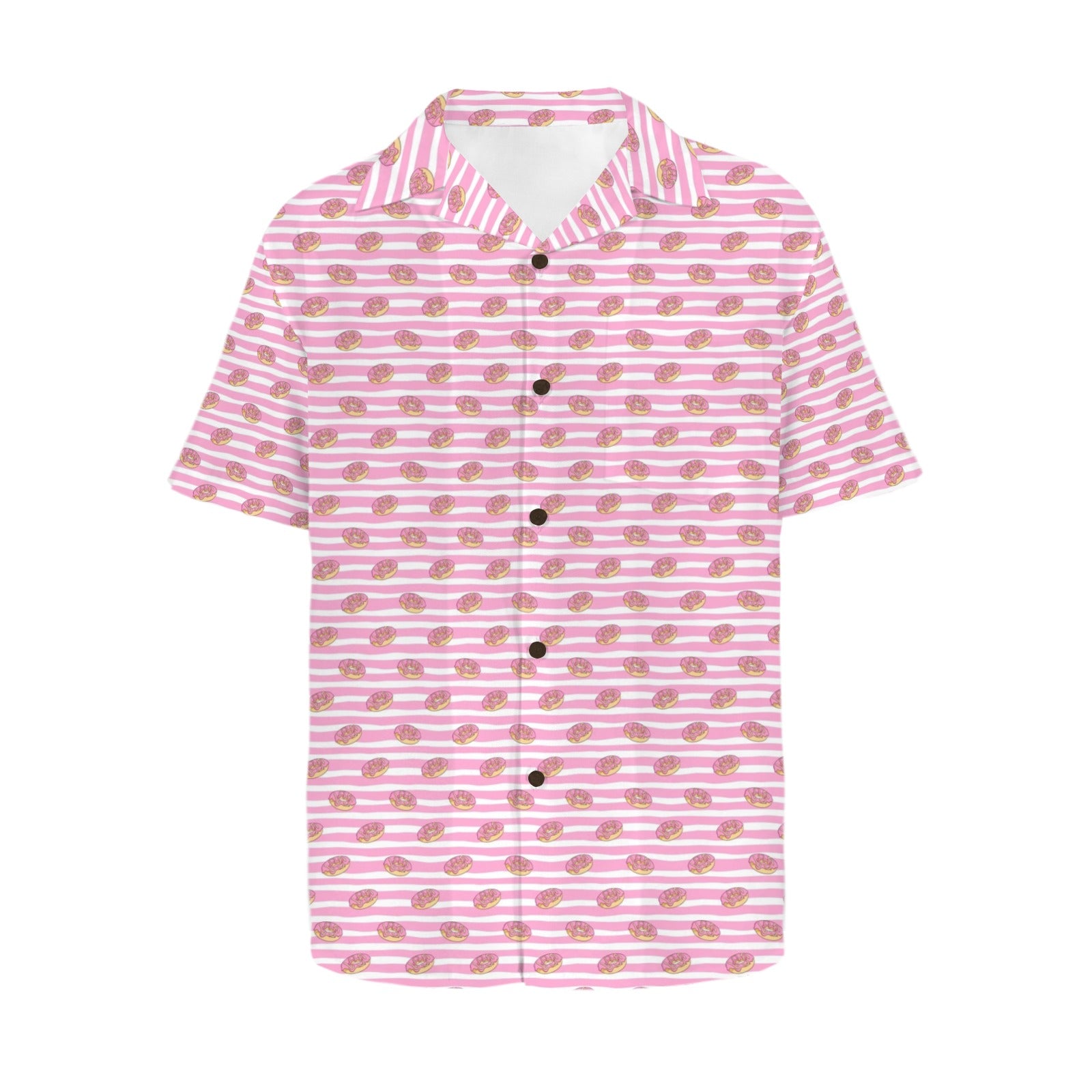 Pink Donut Stripes - Men's Short Sleeve Hawaiian Shirt Men's Hawaiian Shirt (New) Food Printed Offshore