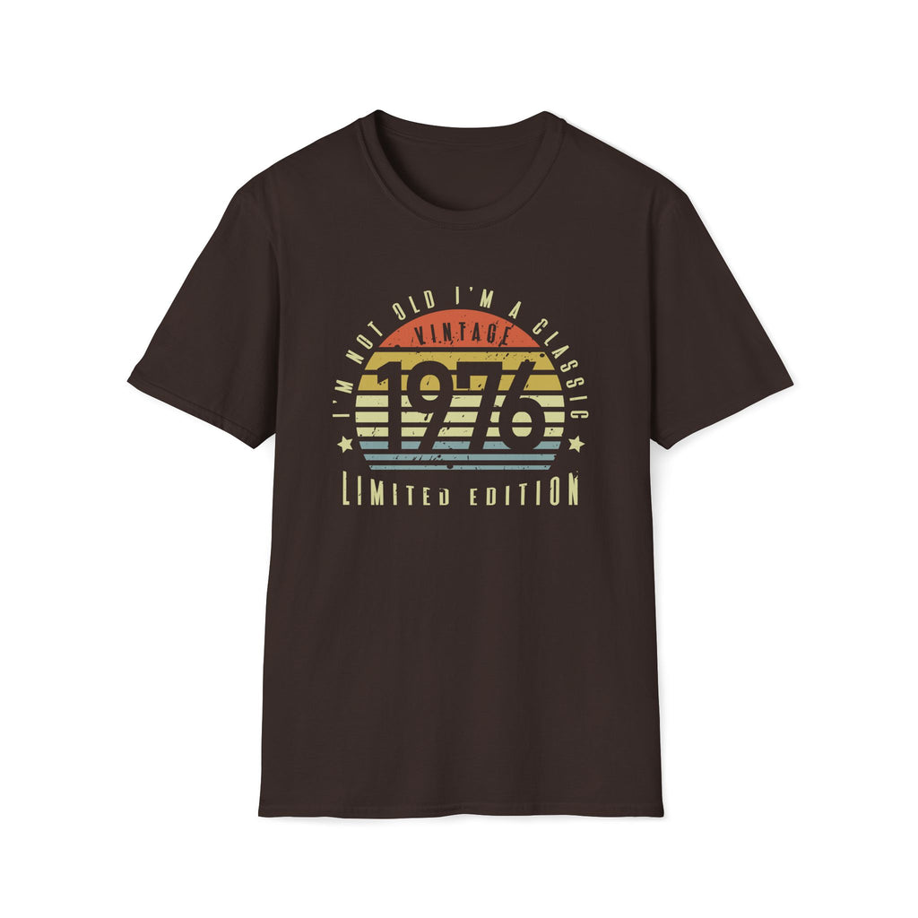 Turning 50, Vintage 1976 Unisex Softstyle T-Shirt Dark Chocolate Unisex Adult T-shirt Australian Printer Birthday Retro