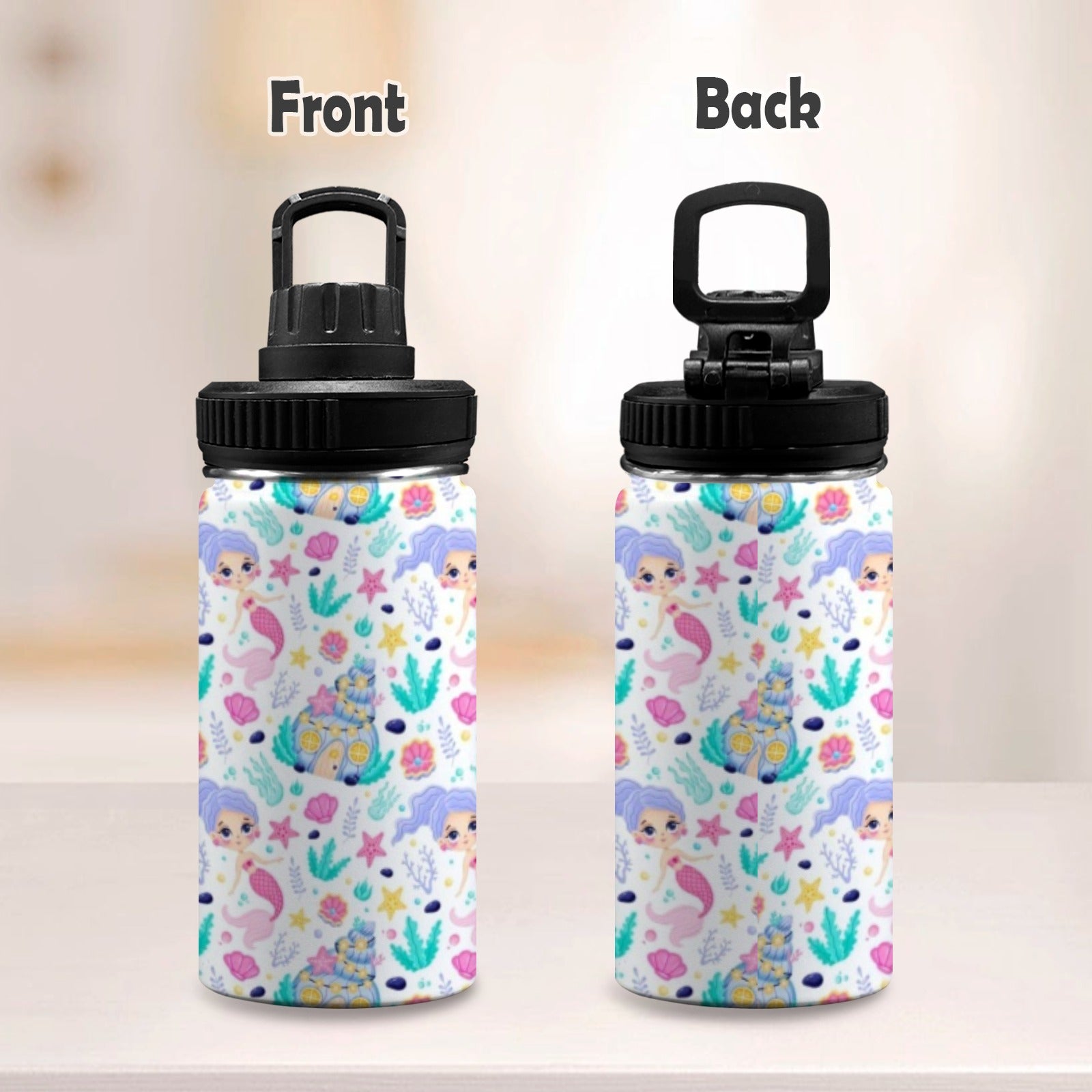 Mermaid World Kids Water Bottle with Chug Lid (12 oz) Kids Water Bottle with Chug Lid Printed Offshore
