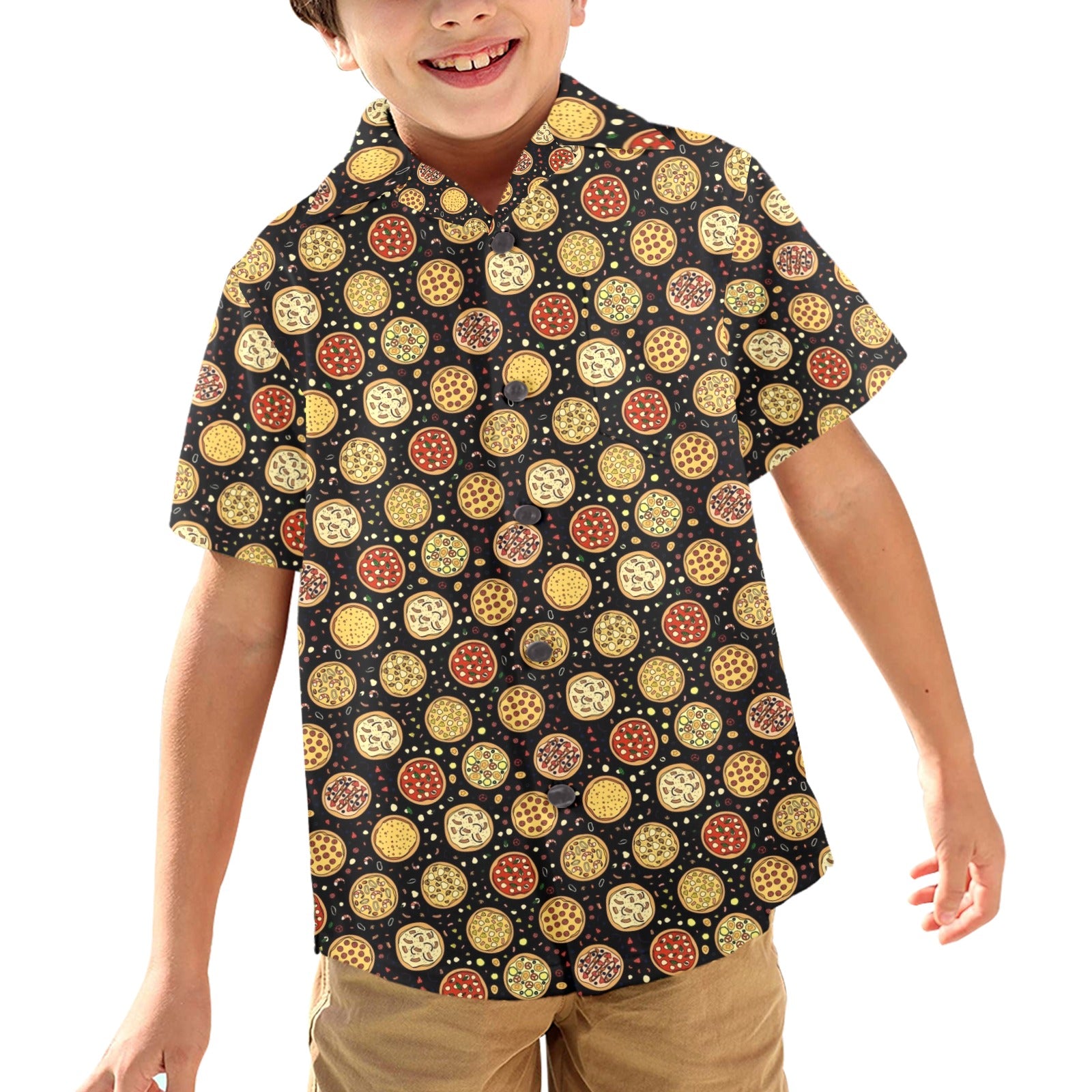 Round Pizzas On Black Junior Kids Hawaiian Shirt