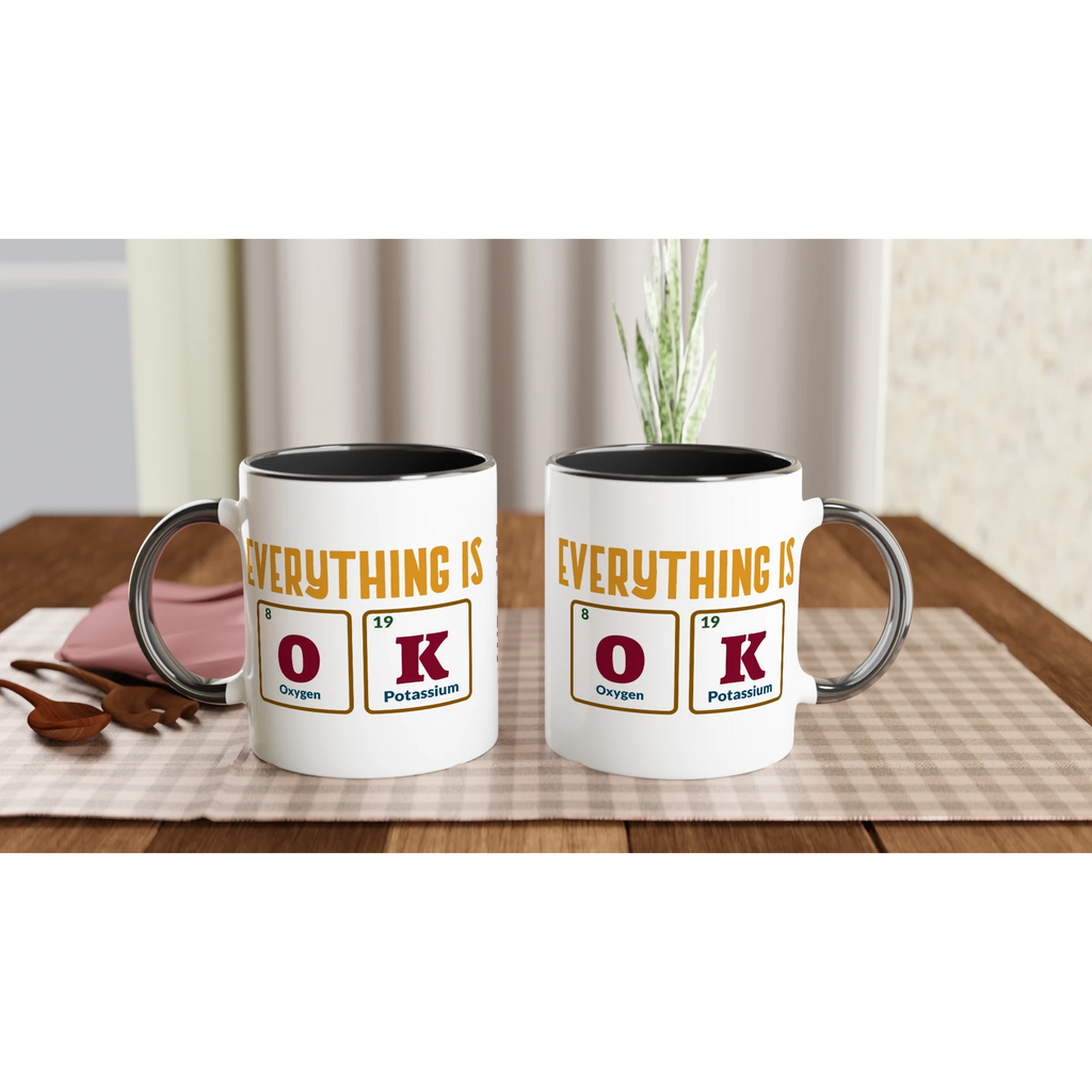 Personalise - Everything Is OK, Periodic Table - White 11oz Ceramic Mug Personalised Mug customise Globally Fulfilled personalise Science