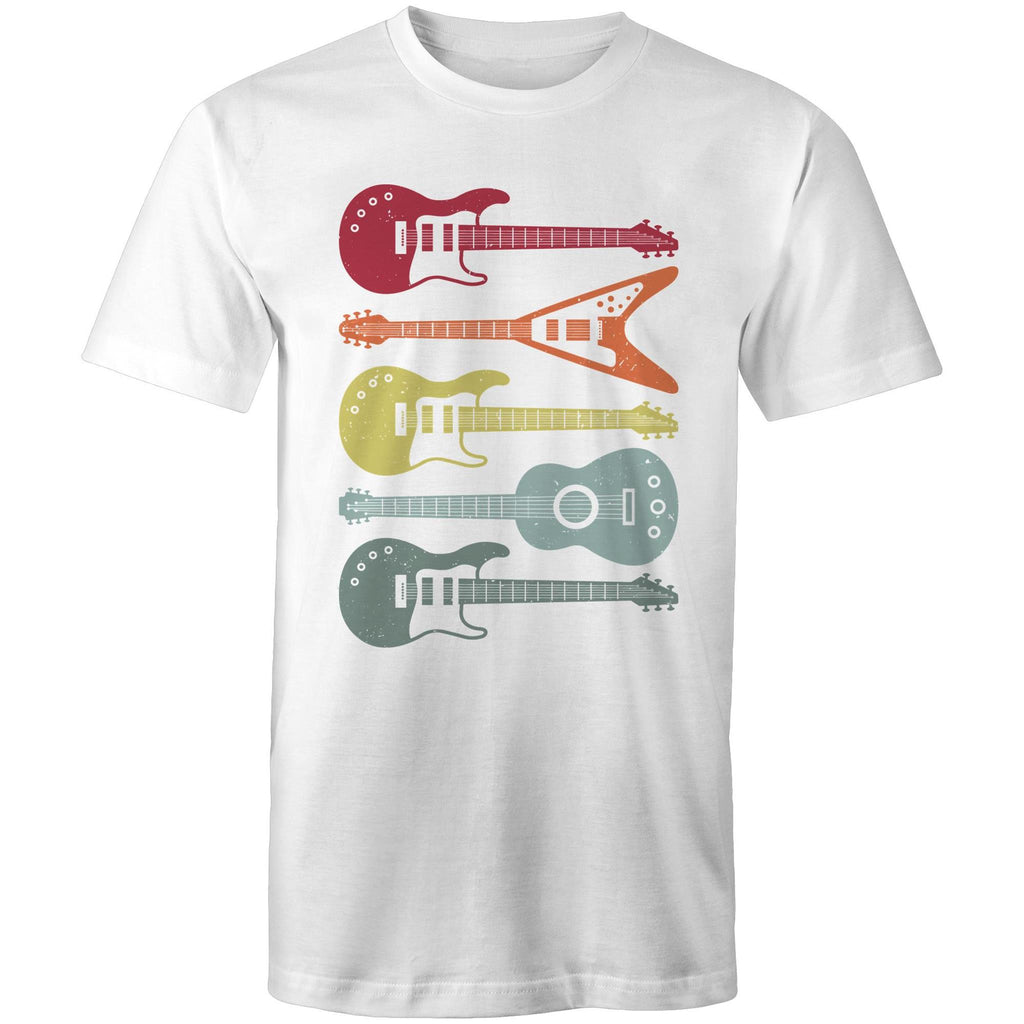Retro Guitars - Mens T-Shirt White Mens T-shirt Music Printed In Australia