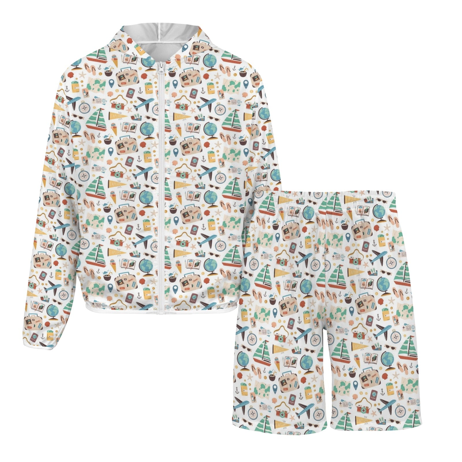 Travel And Explore Men's Lightweight Sun Hoodie & Shorts Set Men's Lightweight Sun Hoodie & Shorts Printed Offshore