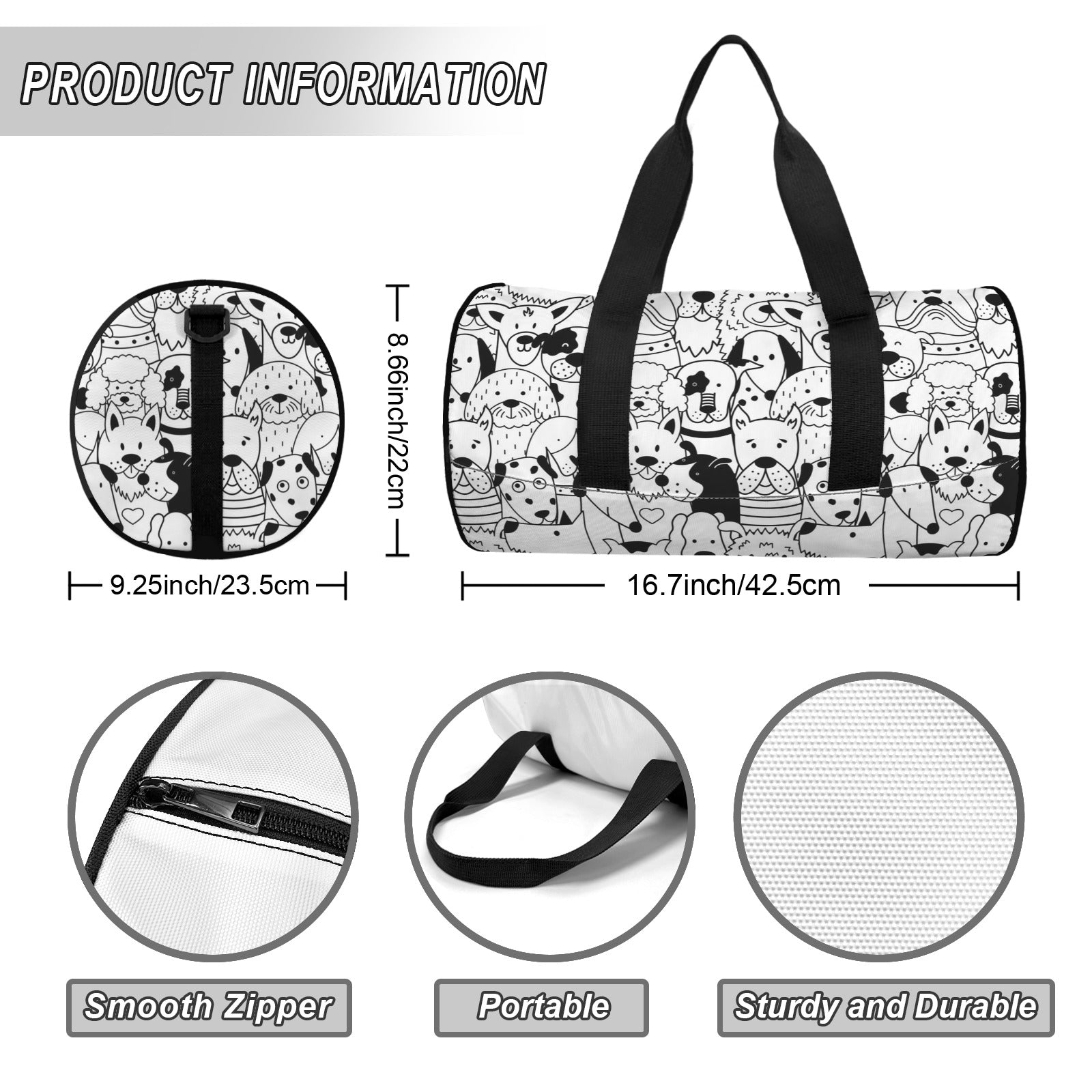 Black And White Dogs Duffle Bag Duffle Bag Printed Offshore