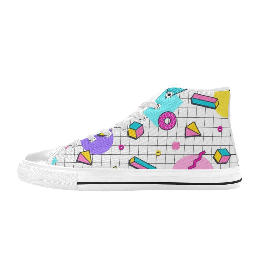 80's Grid - Women's High Top Canvas Shoes US12 Womens Classic High Top Shoes Printed Offshore Retro