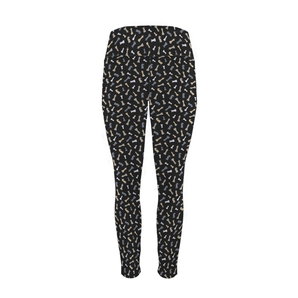 Chess Pattern Women's High Waist Pockets Yoga Leggings Women's High Waist Pockets Yoga Leggings Chess Games Printed Offshore