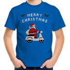 Scooter Santa - Kids Youth T-Shirt Bright Royal Kids Christmas T-shirt Christmas Printed In Australia