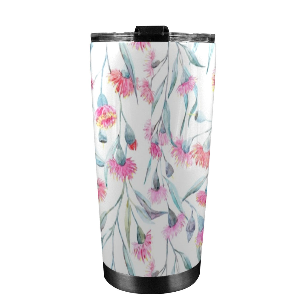 Pink Eucalyptus Flowers - 20oz Mobile Tumbler with Lid (Black Lock) 20oz Travel Mug Plants Printed Offshore