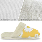 Daisies On Yellow Women's Fur Trim Thick-Sole Indoor Slippers Women's Fur Trimmed Slippers Plants Printed Offshore