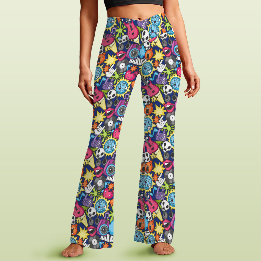 Sticker Music High Waist Crossover Tummy Control Flare Leggings 5XL High Waist Flare Leggings Music Printed Offshore