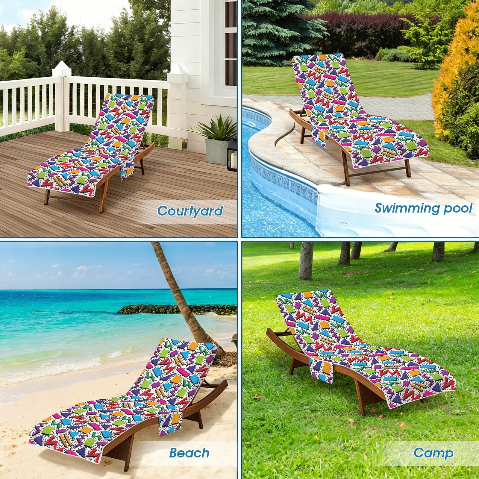 Graphic 80's Beach Chair Towel Cover with Side Pockets