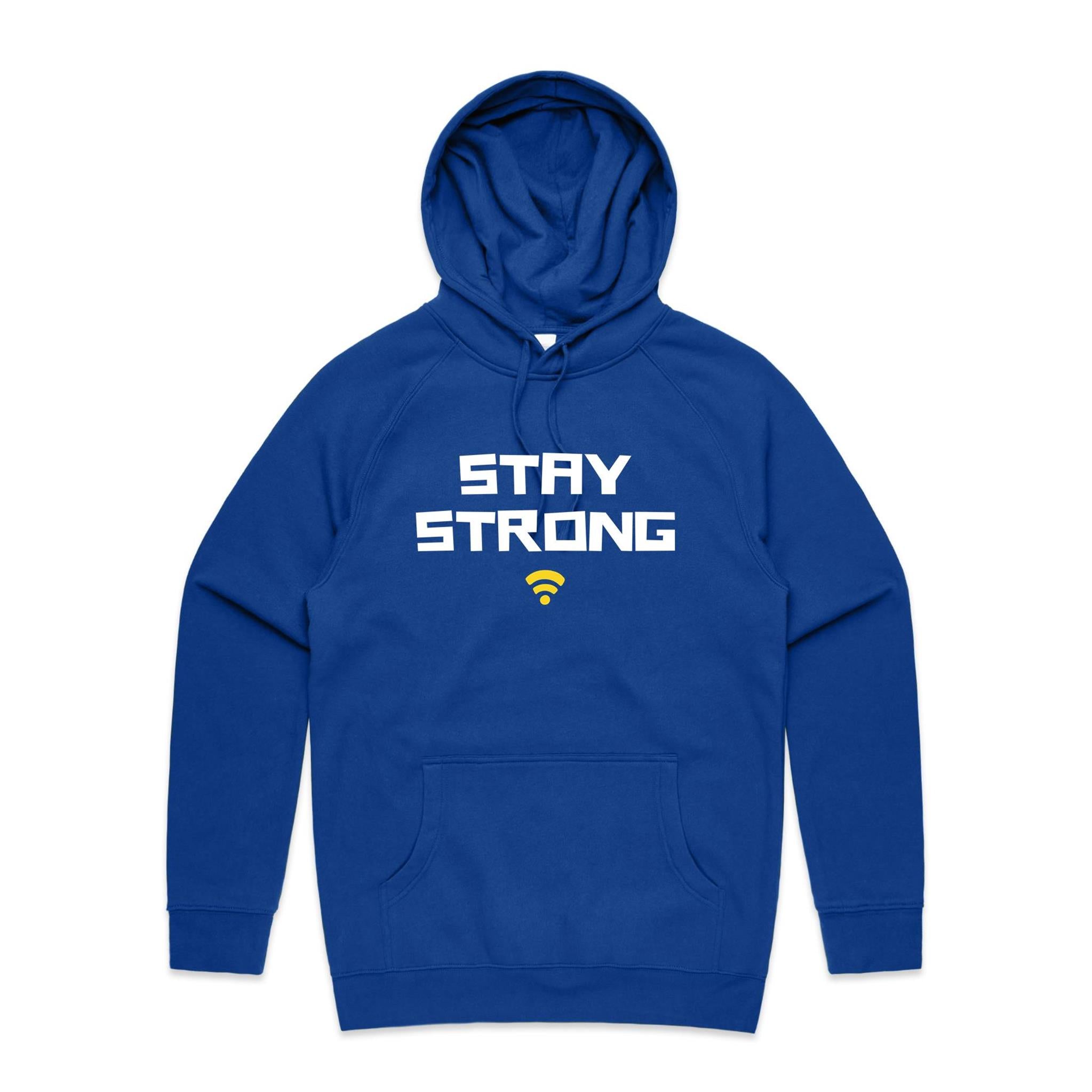 Stay Strong, WIFI - Mens Hoodie Bright Royal Mens Hoodie Printed In Australia Tech
