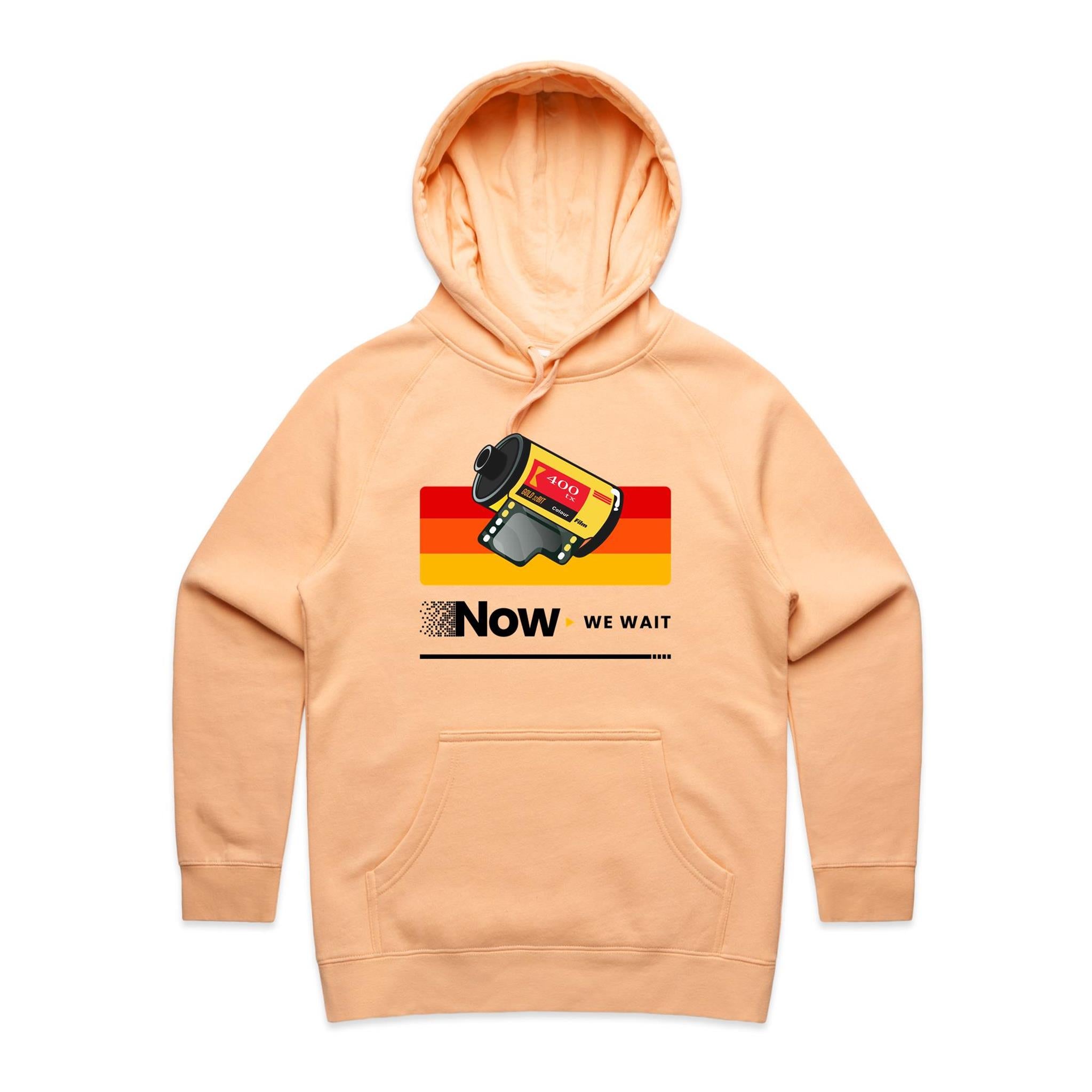 Camera Film, Now We Wait Women's AS Colour Hoodie Peach Womens Hoodie Printed In Australia Retro