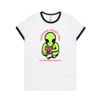 Reading Takes You To Another World, Alien - Women's Ringer Tee White Navy Womens Ringer T-shirt Printed In Australia Reading Sci Fi