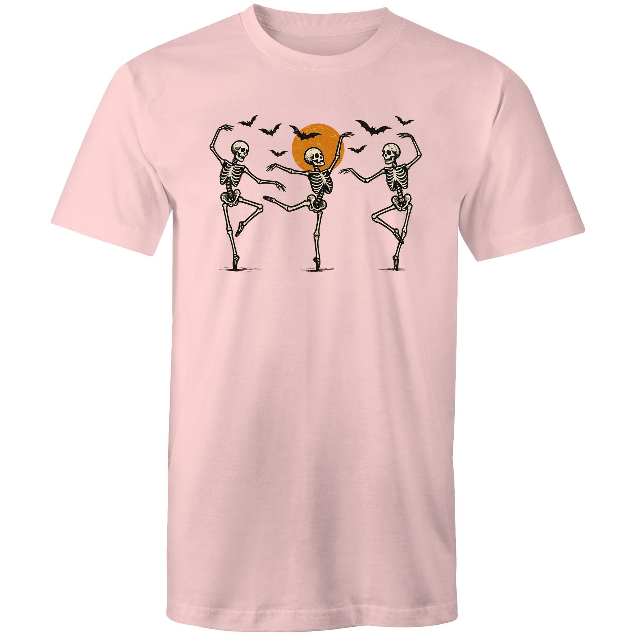 Skeleton Dance, Halloween - Mens T-Shirt Pink Mens T-shirt Halloween Printed In Australia