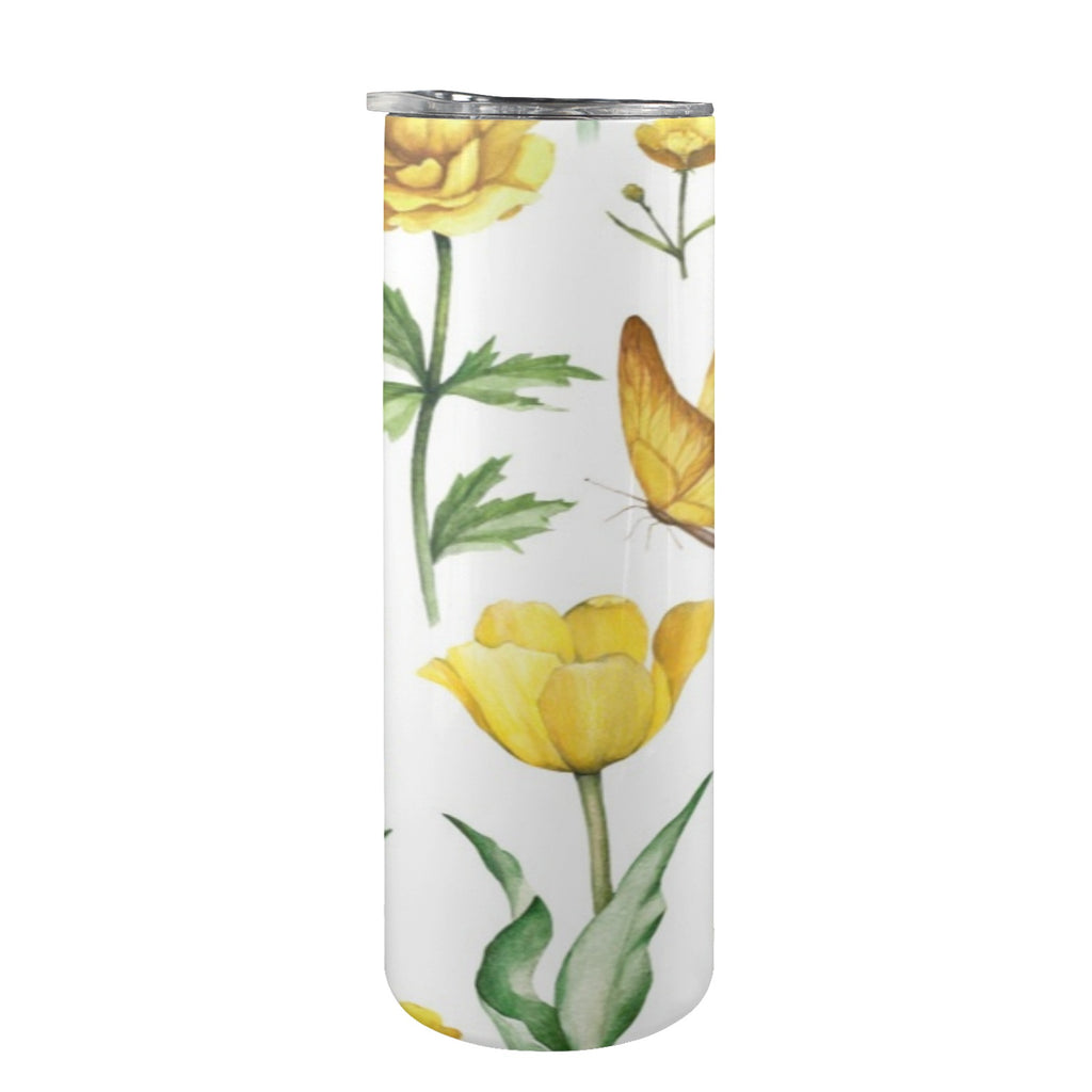 Yellow Flower Watercolour 20oz Tall Skinny Tumbler with Lid and Straw