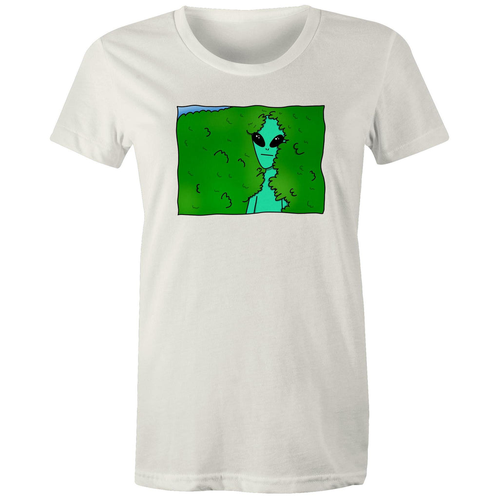 Alien Backing Into Hedge Meme - Womens T-shirt Natural Womens T-shirt Printed In Australia Sci Fi