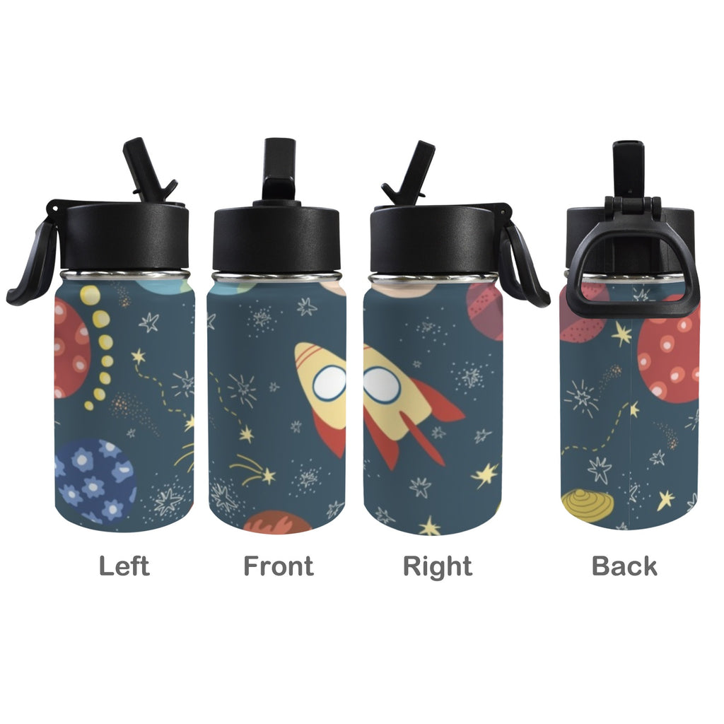 Rocket and Planets In Space 12oz Kids Water Bottle with Straw Lid