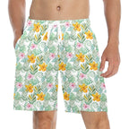 Tropical Flowers And Leaves Men's Mid-Length Beach Shorts 5XL Men's Mid-Length Beach Shorts Plants Printed Offshore