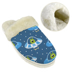 Cute Aliens in UFOs Men's Fur Trim Thick-Sole Indoor Slippers Men's Fur Trimmed Slippers Printed Offshore Sci-Fi